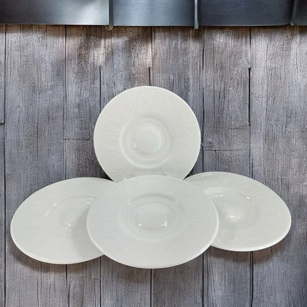 Coventry Fine Porcelain Parthenon Round White‎ Dish Plate Set 4 Dishes Plates